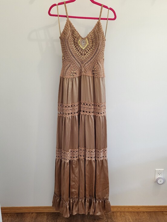 BCBGMaxAzria Dresses & Skirts - NWT Silk BCBG Maxazaria Boho Crochet Maxi Sequin Embellished Dress